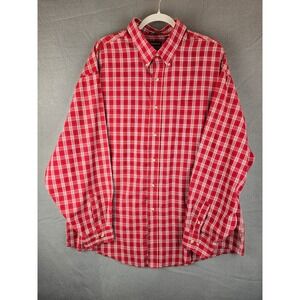 NorthCrest Button Down Shirt Mens XL Red Plaid Wrinkle Free Shirt Casual Classic